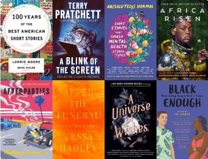 Covers of eight short story collections